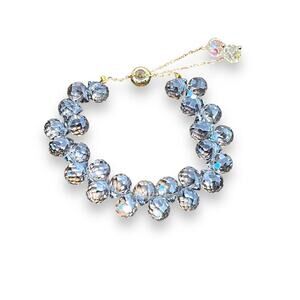 Swarovski Beaded Bracelet- Gray Blue Gold